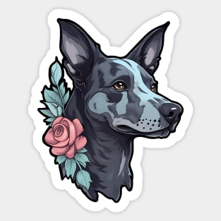 Floral black dog Sticker